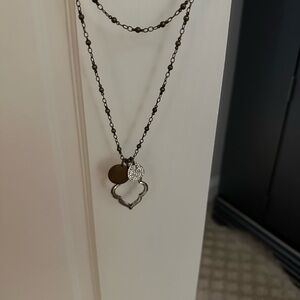 Elegant Black and Silver Layered Pendant Necklace